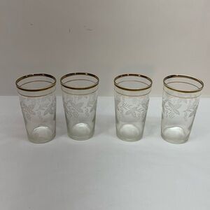 Set of 4 Bartlett Collins Glasses Etched Vines and Grapes Vintage tumblers 12 oz
